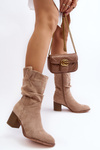 Women's Insulated Boots with Ruched Shaft on Stiletto Heel Beige Shavy