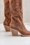 Perforated Cowboy Ankle Boots On Heel Brown Salive