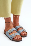 Women's Jeans Flip Flops on Cork Platform with Straps Blue Doretta