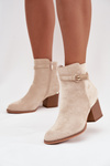 Women's Insulated Heeled Boots with Decorative Strap Beige Galissa