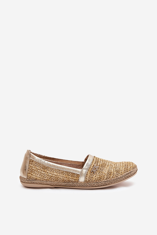 Elegant Leather Espadrilles With Weaving Beige-Golden Zazoo 10178