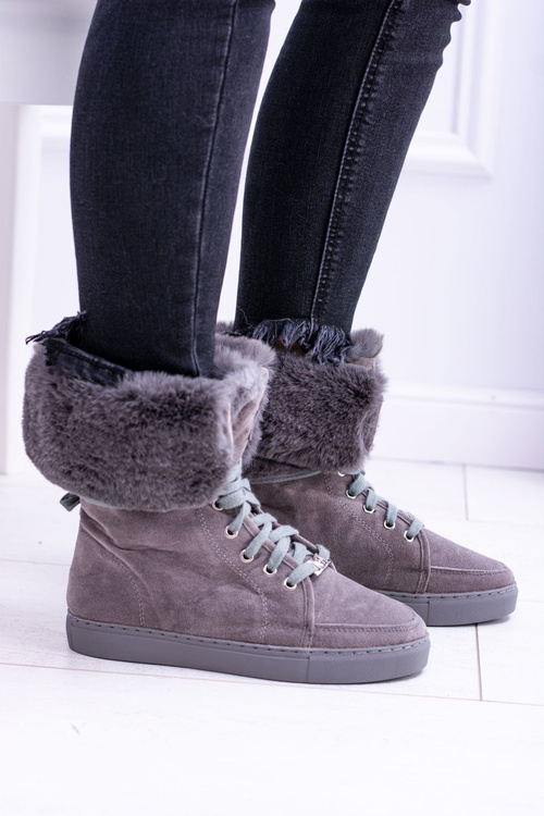 Grey Suede LU BOO Timber boots with Fur