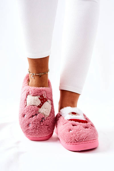 Christmas slippers Santa Claus and Reindeer Pink