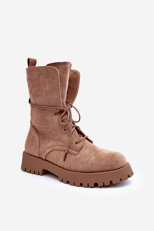 Flat Heel Suede Ankle Boots Beige Jence 