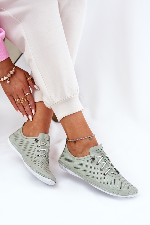 Ladies Leather Lace-Up Shoes Made Of Natural Leather Artiker 54C0833 Light Green
