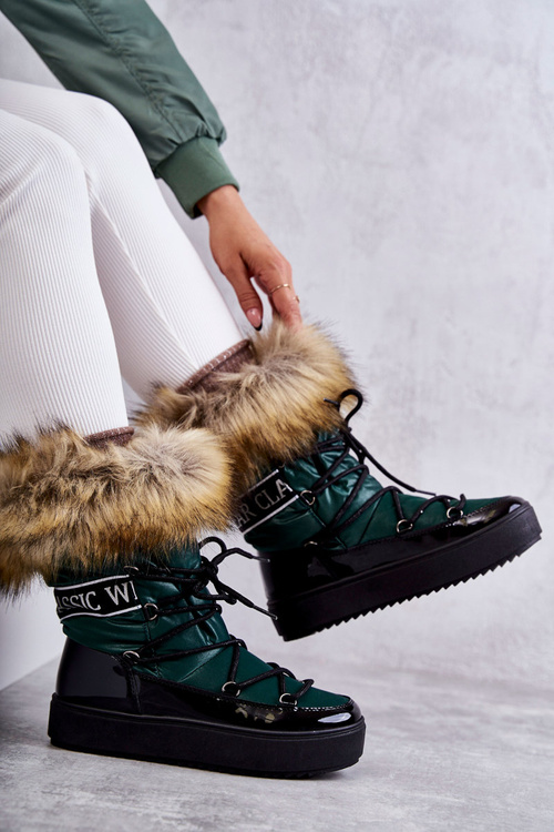 Women's Lace-up Snow Boots Green Santero