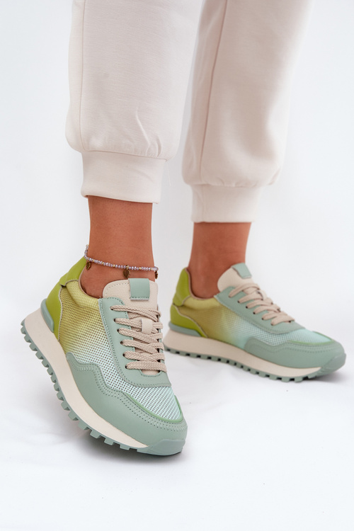 Leather Sports Shoes With Mesh For Women Vinceza 66775 Green