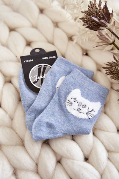Women's Cotton Socks With Cat Blue