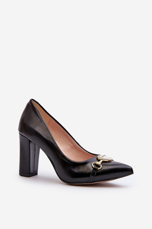 Black Leather Court Shoes with Heart Zazoo 2453/OS