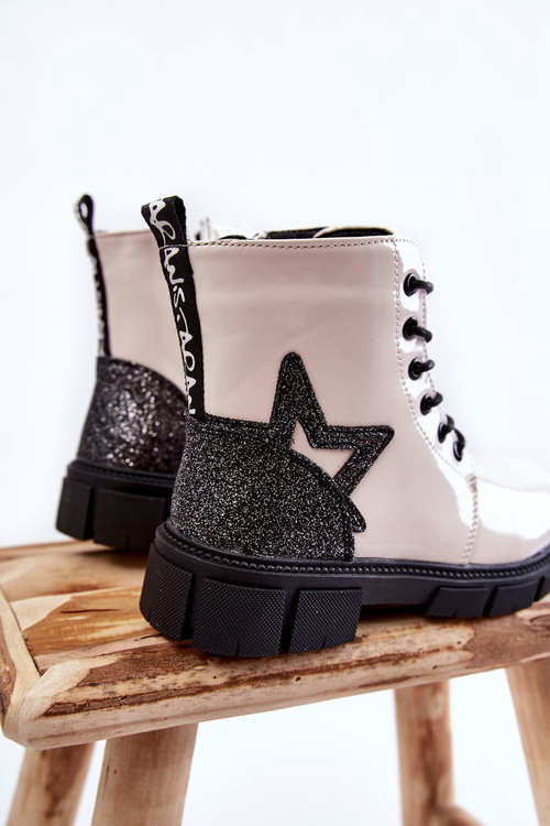 Children's Boots Lacquered With a Zipper White Yukko