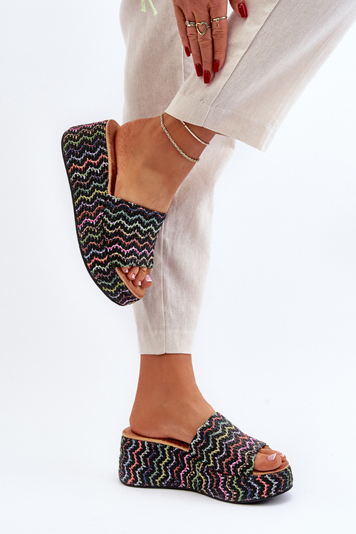 Klapki Damskie Platforma Koturn Czarne Vanarila WL-204