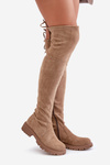 Knee High Boots On Flat Heel Made Of Eco Suede Beige Arkelia