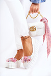 Leather Ballerinas On A Platform With Colorful Ornament White Ladette
