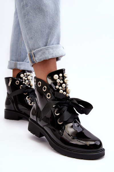 Lacquered Decorated Boots Black Sirdre