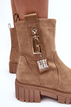 Women's Massive Suede Boots on Flat Heel Beige Lunai