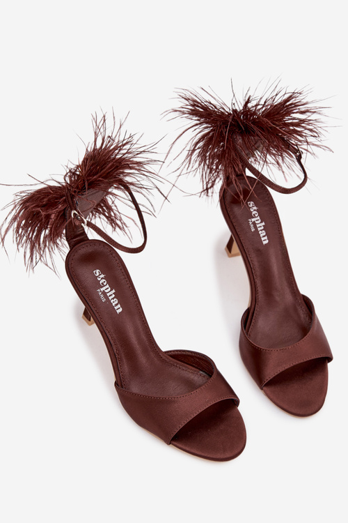 High heel sandals with feathers Chocolate Caelina