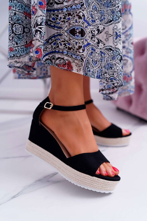 Women's Platform Heel Sandals Suede Black Delima