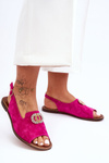 Suede Flat Sandals With Decoration Nicole 2744/067 Fuchsia