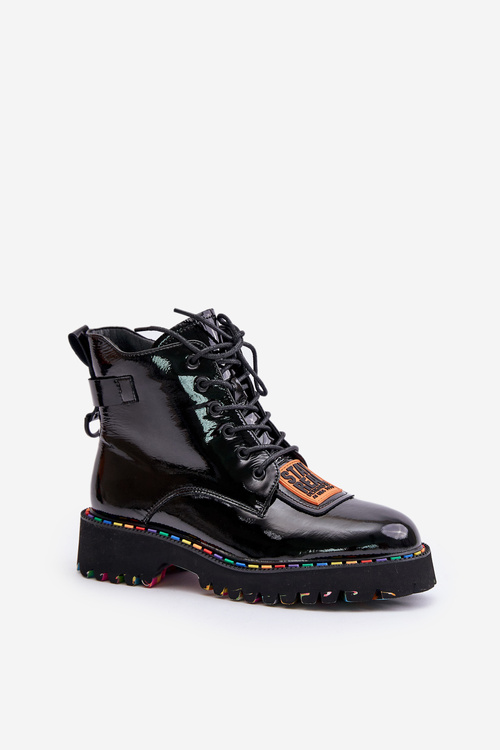 Botki Trapery Lakierowane Skórzane Damskie Czarne Artiker 55C0517