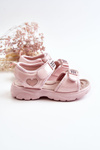 Leather Children's Sandals With Velcro Pink Amoss 