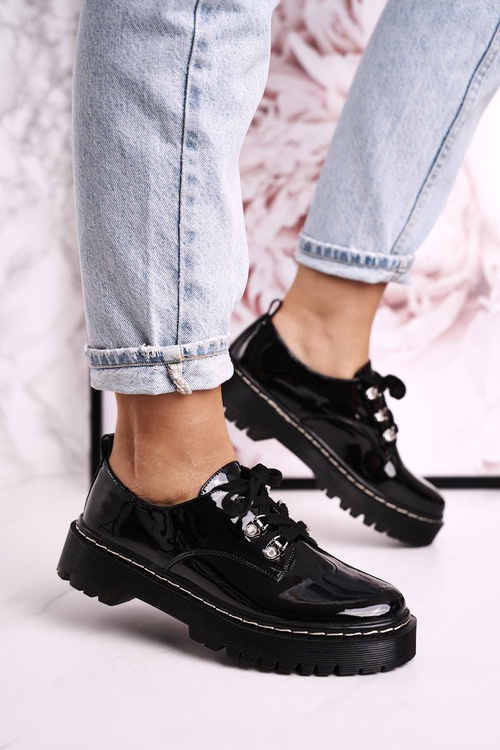 Women's Oxfords Brogues On Platform S.Barski HX15 Patent Black