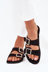 Slides With Buckles On Flat Heel Black Tovira