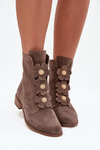 Suede Women's Ankle Boots with Decorative Flowers Zazoo 3085 Dark Beige