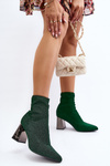 Shiny Ankle Boots with Block Heel Green Sognota