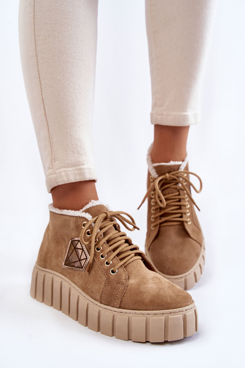 Suede Sport Shoes Tied Lewski Shoes 3252/N Beige