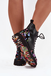 Leather Women's Ankle Boots With Flowers Insulated Artiker 57C0180 Black