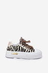 Women's Sneakers On Massive Platform With Decorative Lacing Zebra Black-Beige Zidora