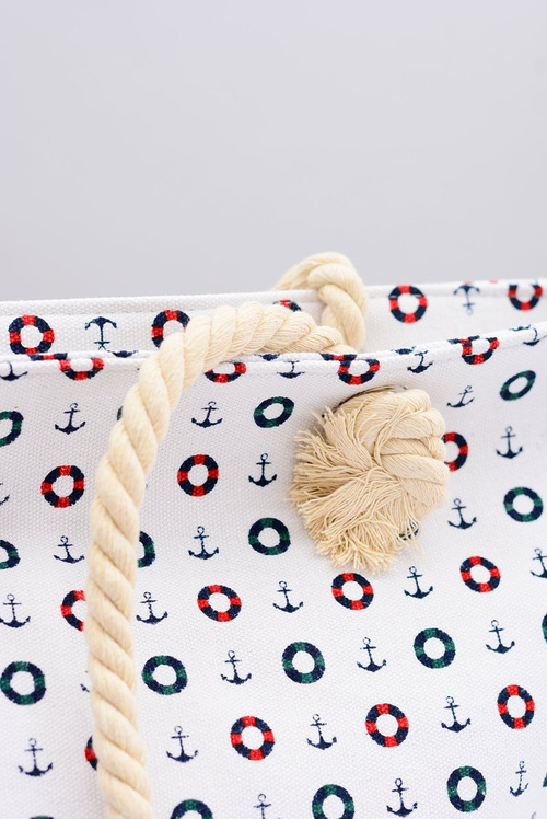 Women's White Large Navy Beach Handbag