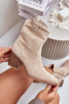 Cowboy Ankle Boots On Heel Made Of Eco Suede Light Beige Narinae