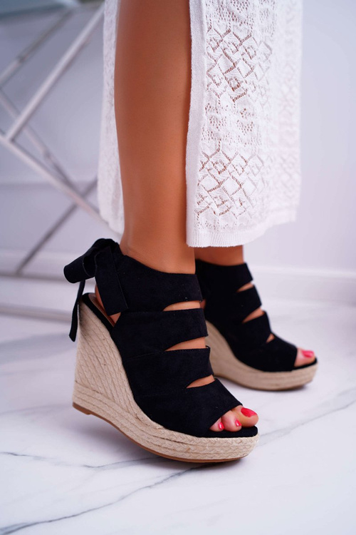 Women's Sandals On Anchor Linen Tied Black Cantare