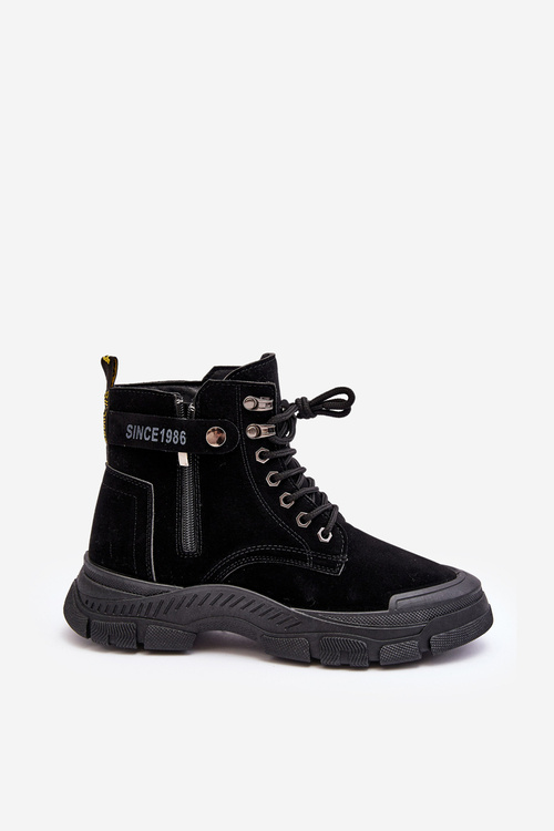 Women's Faux Suede Lined Lace-Up Ankle Boots Black Jailina