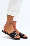 Shiny Women's Slippers with Decoration Black Taleci