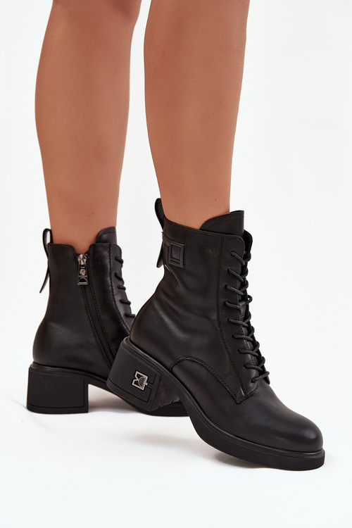 Insulated Women's Ankle Boots Made of Genuine Leather On Block Vinceza 66819 Black