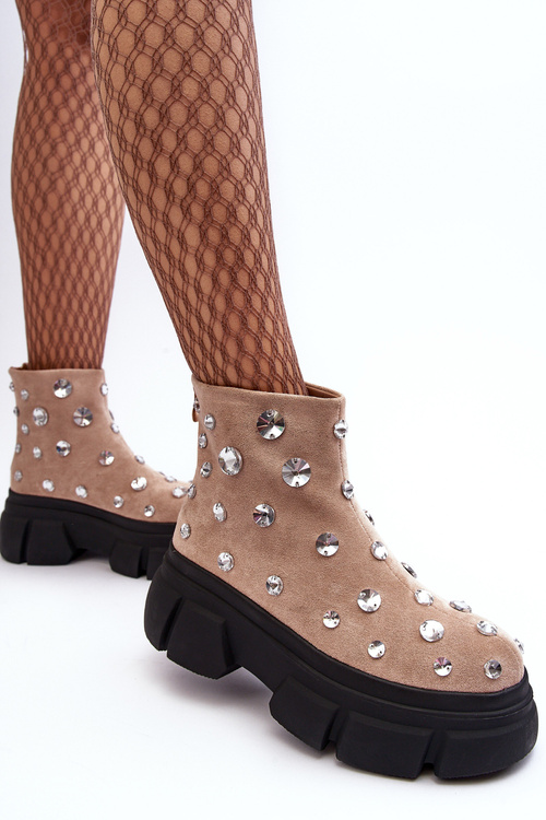 Soft Suede Boots with Crystals D&A MR870-83 Beige