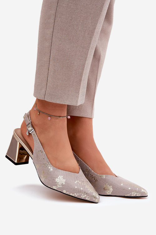 Leather Ladies Sandals On A Heel With Pointed Toes Gold-Silver Vinceza 66733