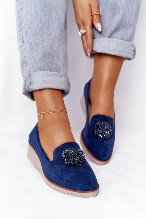 Elegant Wedge Shoes Vinceza 10580 Suede Navy Blue