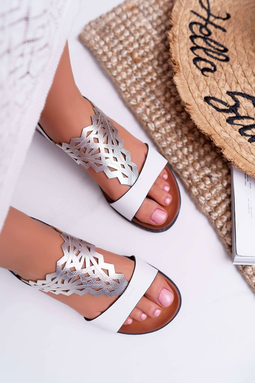 Sandały Damskie Płaskie Sergio Leone SK011 Białe Lirielle