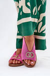 Ladies Sandals With Decoration On Flat Heel Eco Suede Pink Ralisses