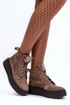 Women's Lace-Up Boots with Leather Embellishment Dark Beige Nicole 2833