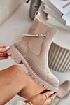Warm Ankle Boots With Zipper And Decorative Strap Beige Labenne