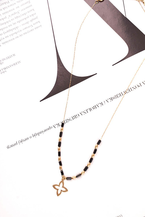 Women's Gold Necklace Chain Black Balls Flower Cecilia
