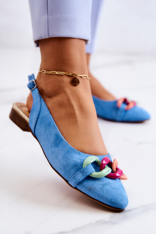 Suede Ballerinas With Chain Lewski Shoes 3125 Blue