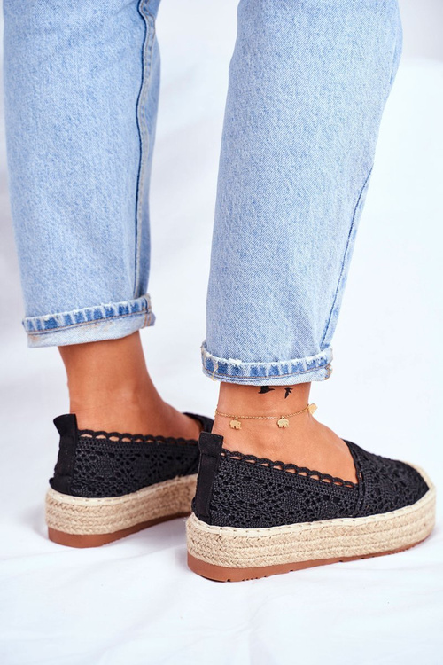 Women's Lace Espadrilles Black Platform Desante