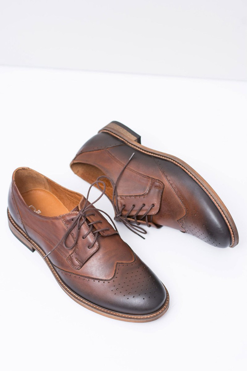 Nikopol Brązowe Skórzane Męskie Eleganckie Półbuty Mortes