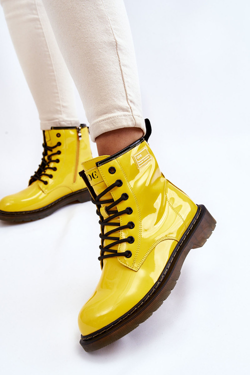 Botki Damskie Lakier Ocieplane Żółte GOE II2N4054