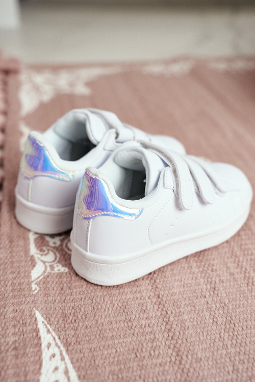 Children's Sports Velcro Shoes White Silver Fifi